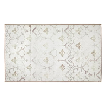 My Magic Carpet 3'x5' Machine Washable Non-Slip Kitchen Entryway Area Rug - Leilani Damask Ivory