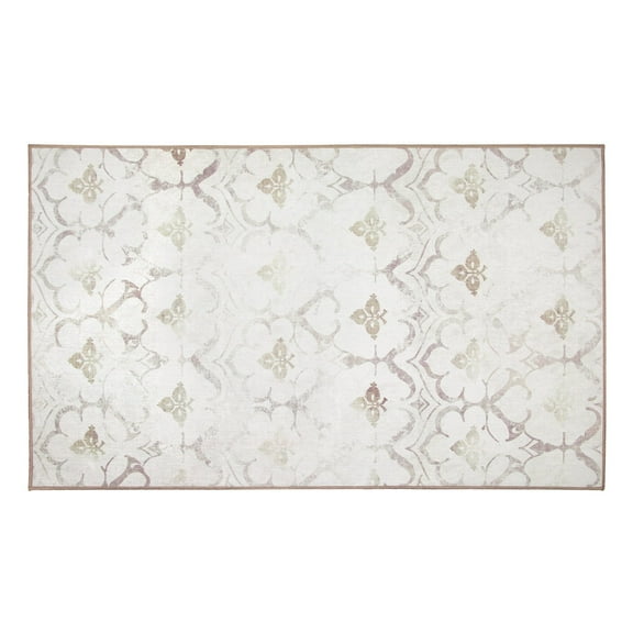 My Magic Carpet 3'x5' Machine Washable Non-Slip Kitchen Entryway Area Rug - Leilani Damask Ivory