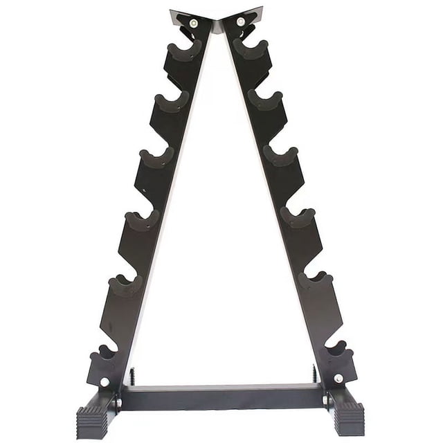 Gaderth Support d'Haltères à 6 Niveaux en A, Support d'Haltères en Acier Robuste pour 6 Paires, Organisateur de Rangement de Poids à Espacement Réglable pour Haltères Hexagonaux et Ronds, Support de Gym à Domicile, Noir
