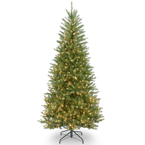 National Tree Company Pre-Lit Artificial Slim Christmas Tree, Green, Dunhill Fir, Clear Lights, Includes Stand, 7.5 Feet