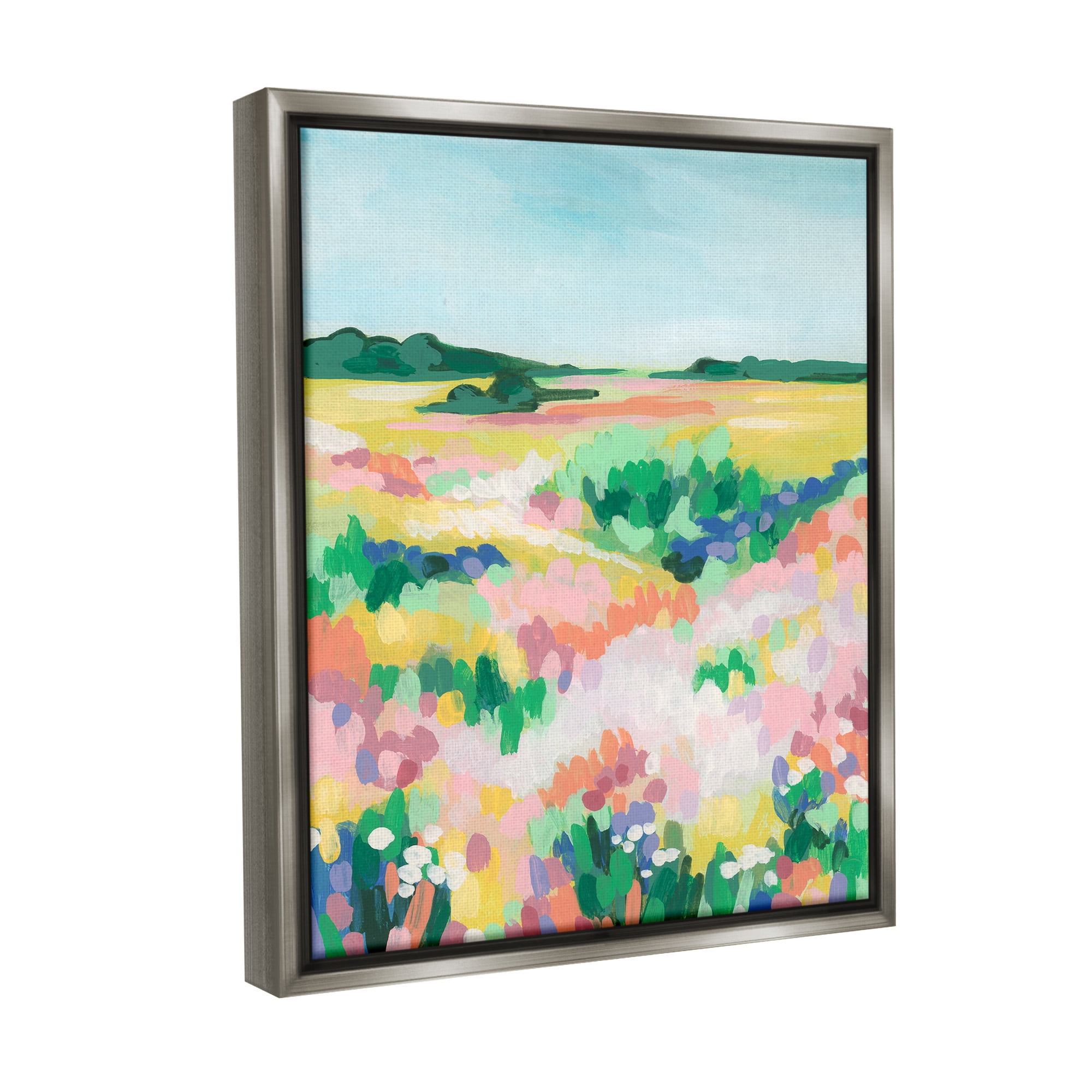 Stupell Industries Abstract Vivid Meadow Landscape Painting Gray Floater Framed Canvas Art Print Wall Art, 25 x 31