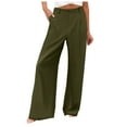 thumbnail image 1 of Pantalones anchos con cintura elástica para mujer: pantalones holgados y cómodos con bolsillos, cintura media, poliéster, para todas las estaciones, 1 of 8