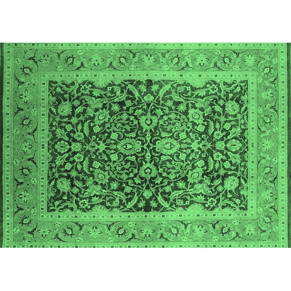 Ahgly Company Indoor Rectangle Oriental Emerald Green Industrial Area Rugs, 7' x 9'