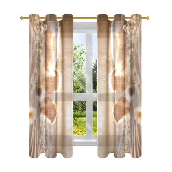 Window Curtain Panels Cotton Linen Decorative Curtains - Symmetrical Cute DogWindow Shade Backdrops for Home Office Sunroom Country House