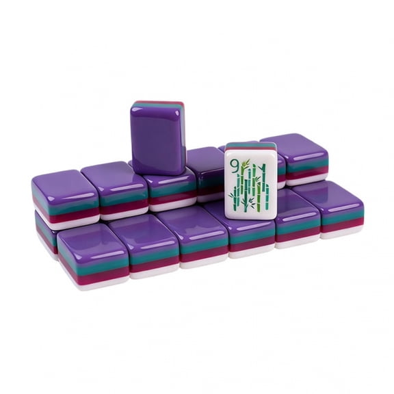 CNV Purple 4-Layer Acrylic American Mahjong Set US Style Fonts Portable Handheld Tiles for Home and Travel Entertainment