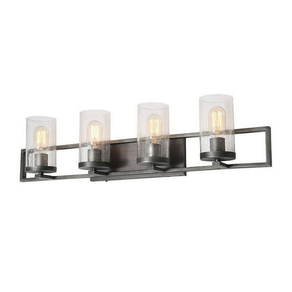 LNC 4-Light Bushed Grey with Seed Glass Farmhouse Bathroom Vanity Light
