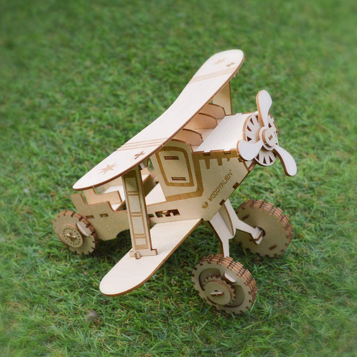 TOYMYTOY Wooden DIY Jigsaw Puzzle Plane Handmade Assemble Painting Model Toys for Kids Children Wood Color 