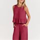 thumbnail image 3 of Completo Pantalone Lungo Conjunto de pantalones de 2 piezas para damas Chaleco de algodón plisado Top Pantalones de pierna recta Traje diario Ygjytge L Rojo para Mujer, 3 of 9
