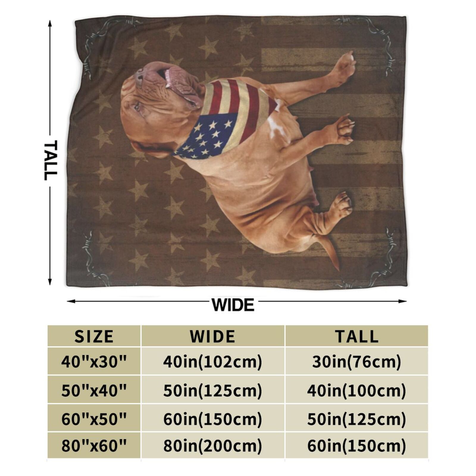 Wijzvio Dogue De Bordeaux Dog With Vintage American Flag Throw Blanket Soft Fuzzy Fleece Blanket For Couch Bed Living Room Decoration 50"X40"