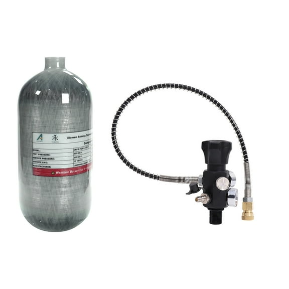 TUXING 2.5L Carbon Fiber Paintball HPA Air Tank,4500psi PCP Air System Dual Gauge Valve 24-inches High Pressure Hose with Double Quick Diconnect