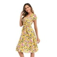 thumbnail image 3 of Fridja Robe Décontractée à Fleurs pour Femmes à Manches Courtes, Robe d'Été de Plage avec Ceinture, 3 of 8