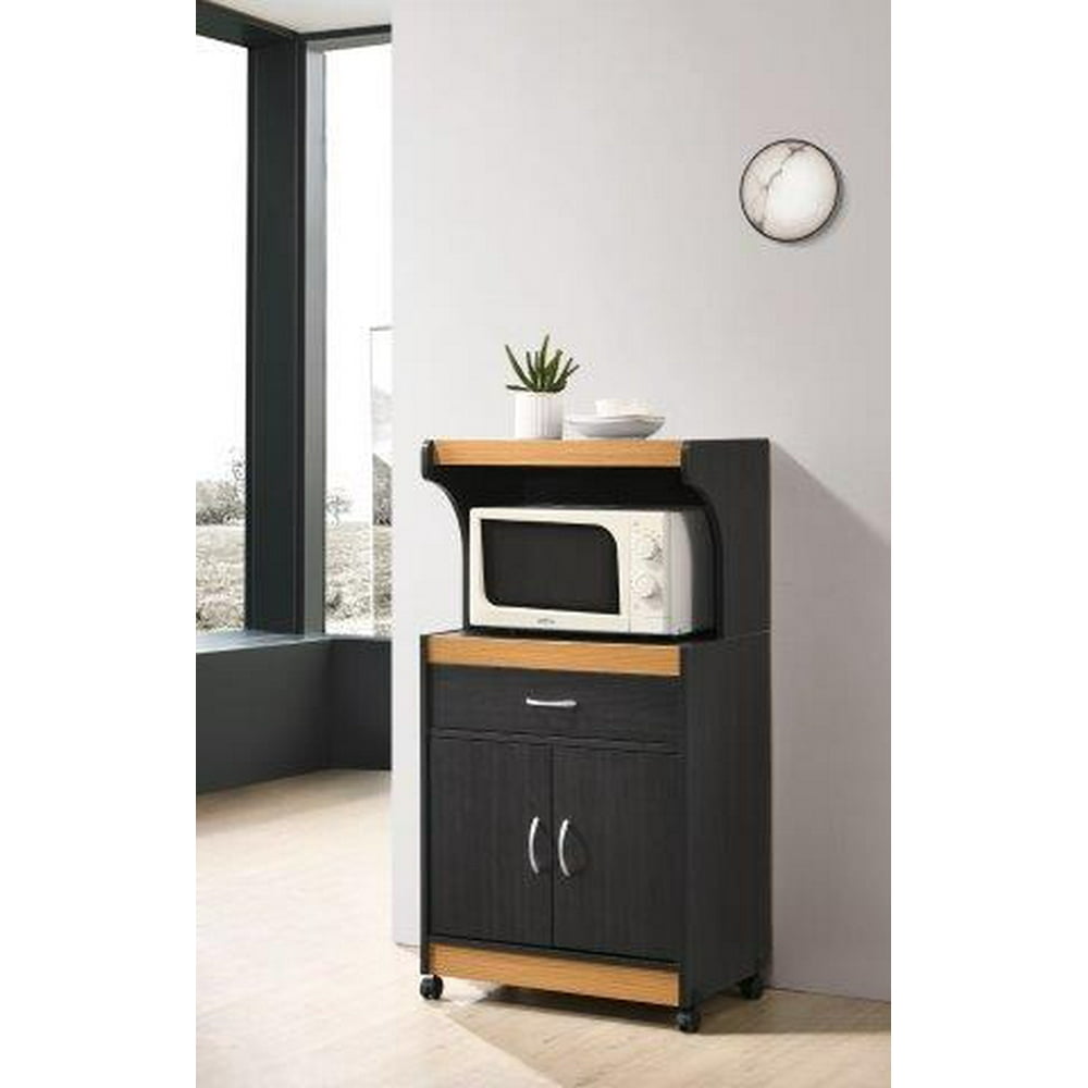Hodedah Microwave Kitchen Cart, BlackBeech