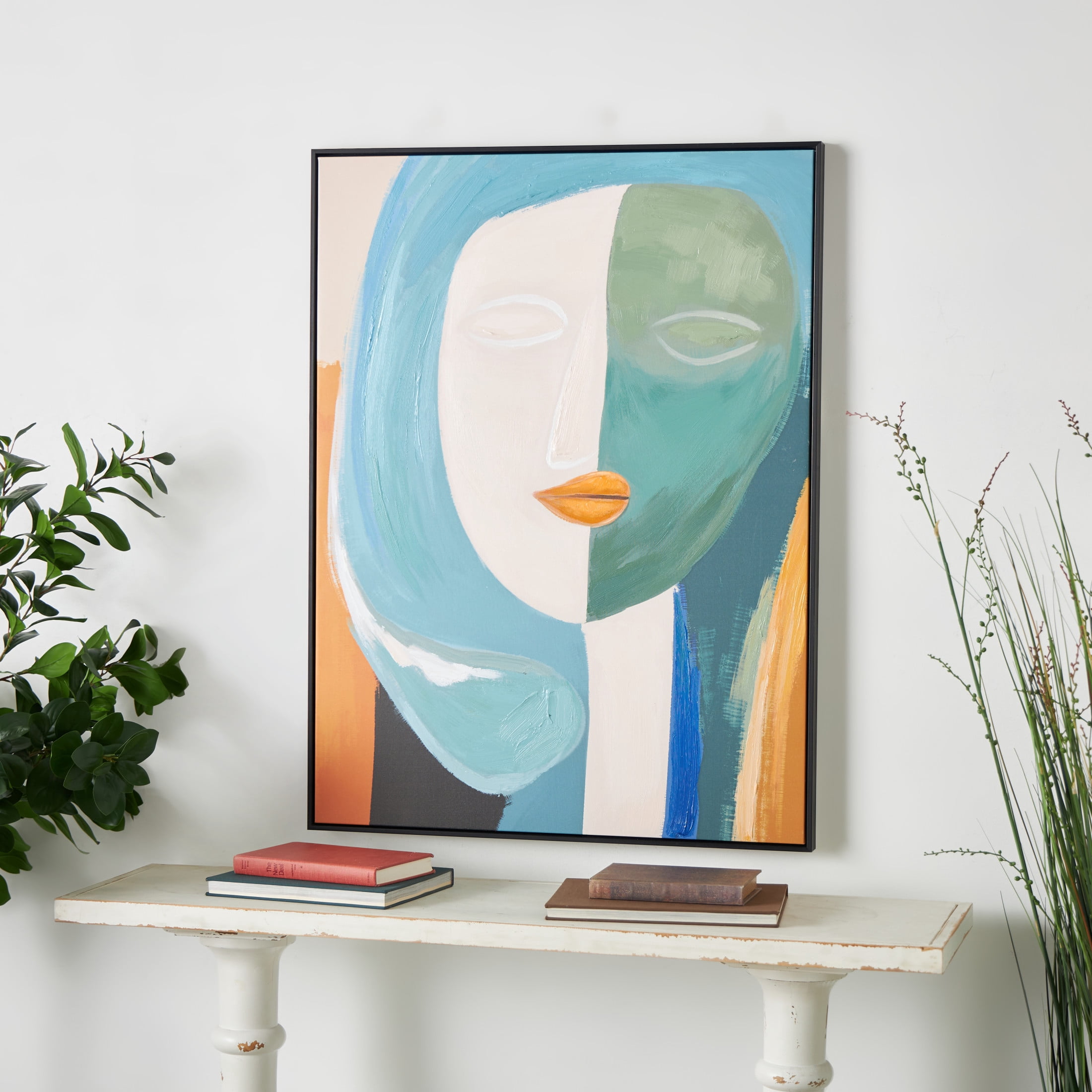 30" x 40" Impressionist Woman Framed Wall Art with Brushed Paint Strokes and Black Frame, by DecMode
