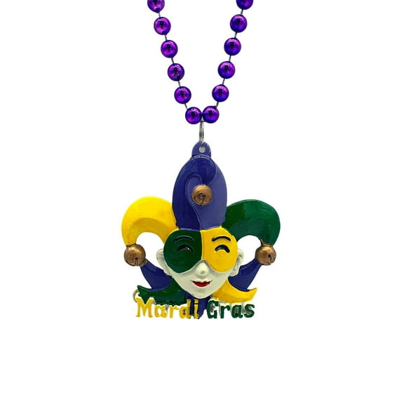 Mardi Gras Spot 48" 8mm Purple MOT with Jester Head Mardi Gras Necklace