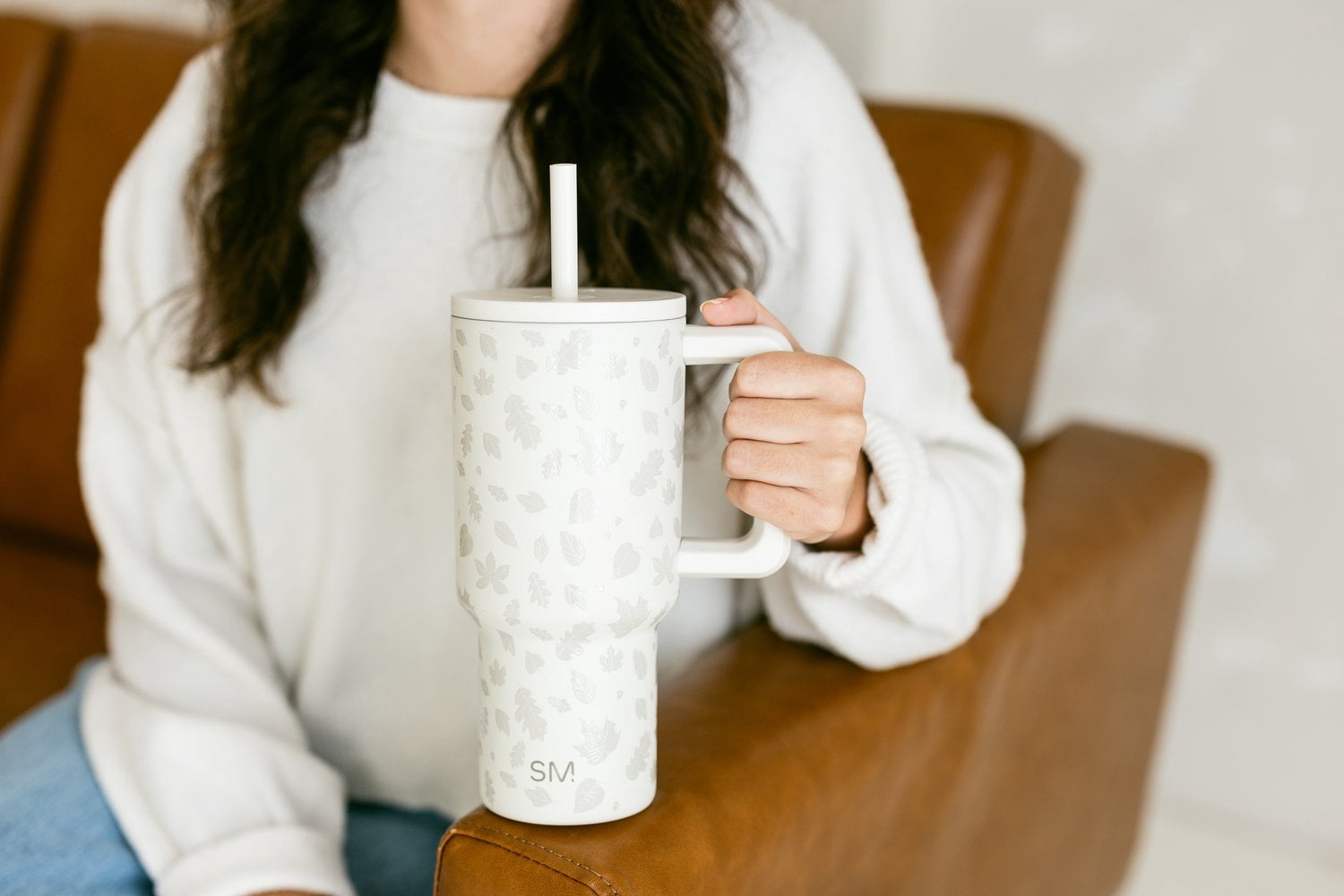 Simple Modern 30 fl oz Insulated Stainless Steel Trek Tumbler with Straw Lid | Falling Leaves on Cream