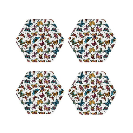 

Coasters Set of 4 - cute butterfly A Drink Coasters for Tabletop Protection Leather Coasters for Living Room Decor and Housewarming Gift Hexagon