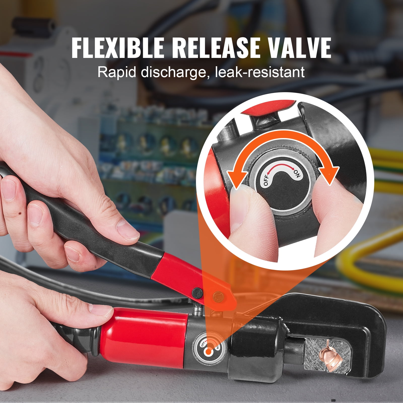 VEVOR Hydraulic Crimping Tool with 9 Sets of Dies AWG12-2/0 Copper And Aluminum Terminal Battery Lug Crimper, with a Cutting Pliers, Gloves, 5pcs Copper Ring Connectors, 8pcs Heat Shrink Sleeves
