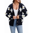 thumbnail image 2 of Cárdigan con Estampado Floral para Mujer, Larga, Abertura Frontal, Botones, Cuello en V, Tejido de Punto. Negro XL, 2 of 10