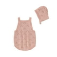 thumbnail image 2 of Baby Bodysuit Summer Cotton Knitted Newborn Girl Top + Hat Solid Hollow Out Infant Boy Child Clothing Playsuit Sleeveless 0-18M, 2 of 7