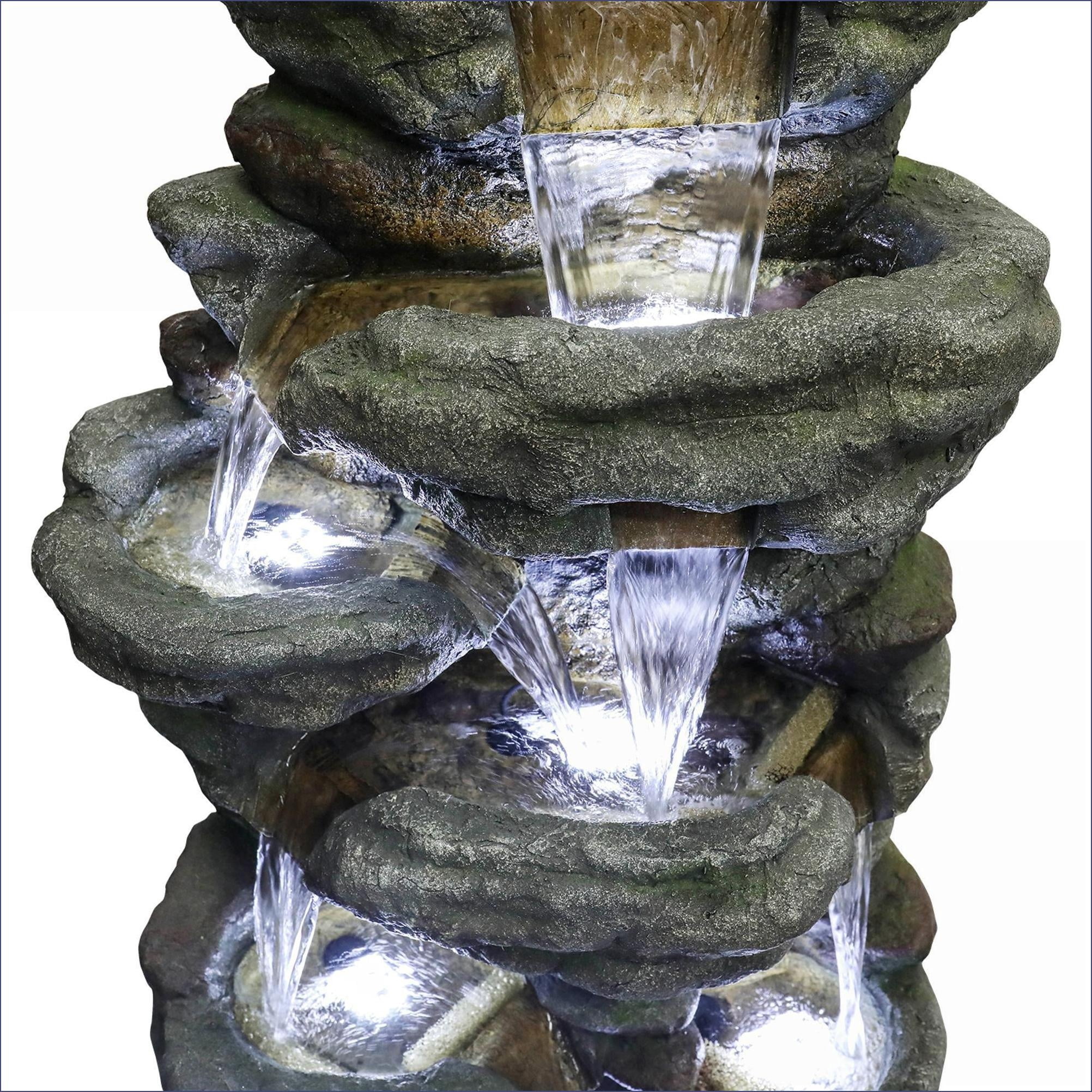 Fountains 51" Natural Rock Outdoor Garden Patio Fountain | UL Certified Pump | Resin | Waterfall Tiered Fountain