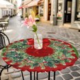 thumbnail image 6 of Christmas Wreath Round Tablecloth for 45-54 Inch Tables,Fitted Table Cover with Elastic Edge,Red Green Botanical Vintage Wooden Waterproof Outdoor Table Cloth Protector for Patio Garden Dinner Picnic, 6 of 9