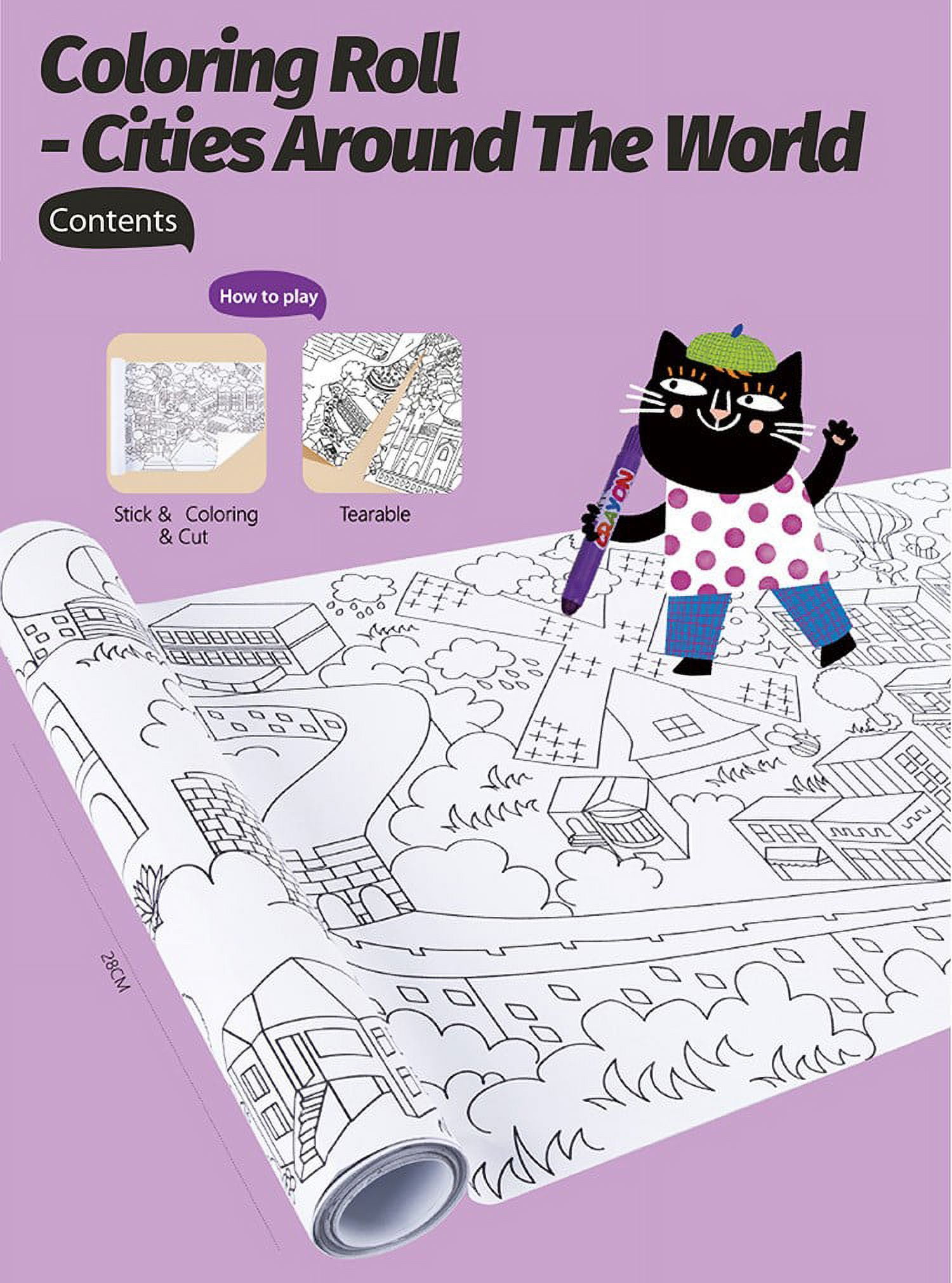  100YONGJIE Drawing Paper Roll for Kids Art - 2 PCS Coloring  Paper Roll for Kids, 118×11.8 Inch Large Coloring Poster for Kids, Sticky  Drawing Paper Roll, Christmas Gift Animal&Dinosaurs World 