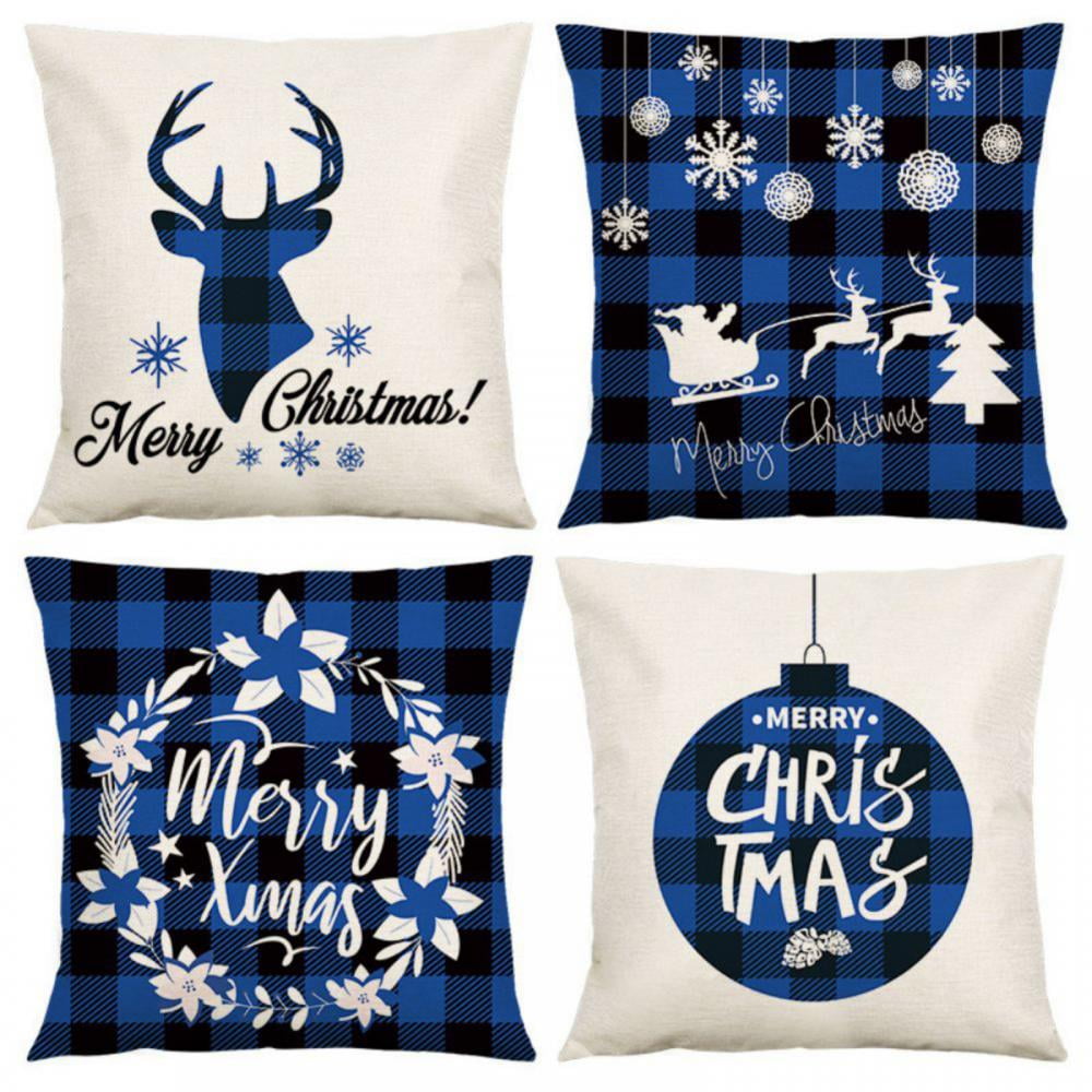 4PCS Christmas Cushion Cover Sofa Chair Gifts Home Party Xmas Room Decor 