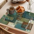 thumbnail image 3 of Teal Green Boho Placemats Set of 12 Color Block Geometric Modern Place Mats Indoor Wipeable Table Mats Washable Cloth Dining Table Placemats for Kitchen Holiday Party Home Decor 13x19 Inch, 3 of 9
