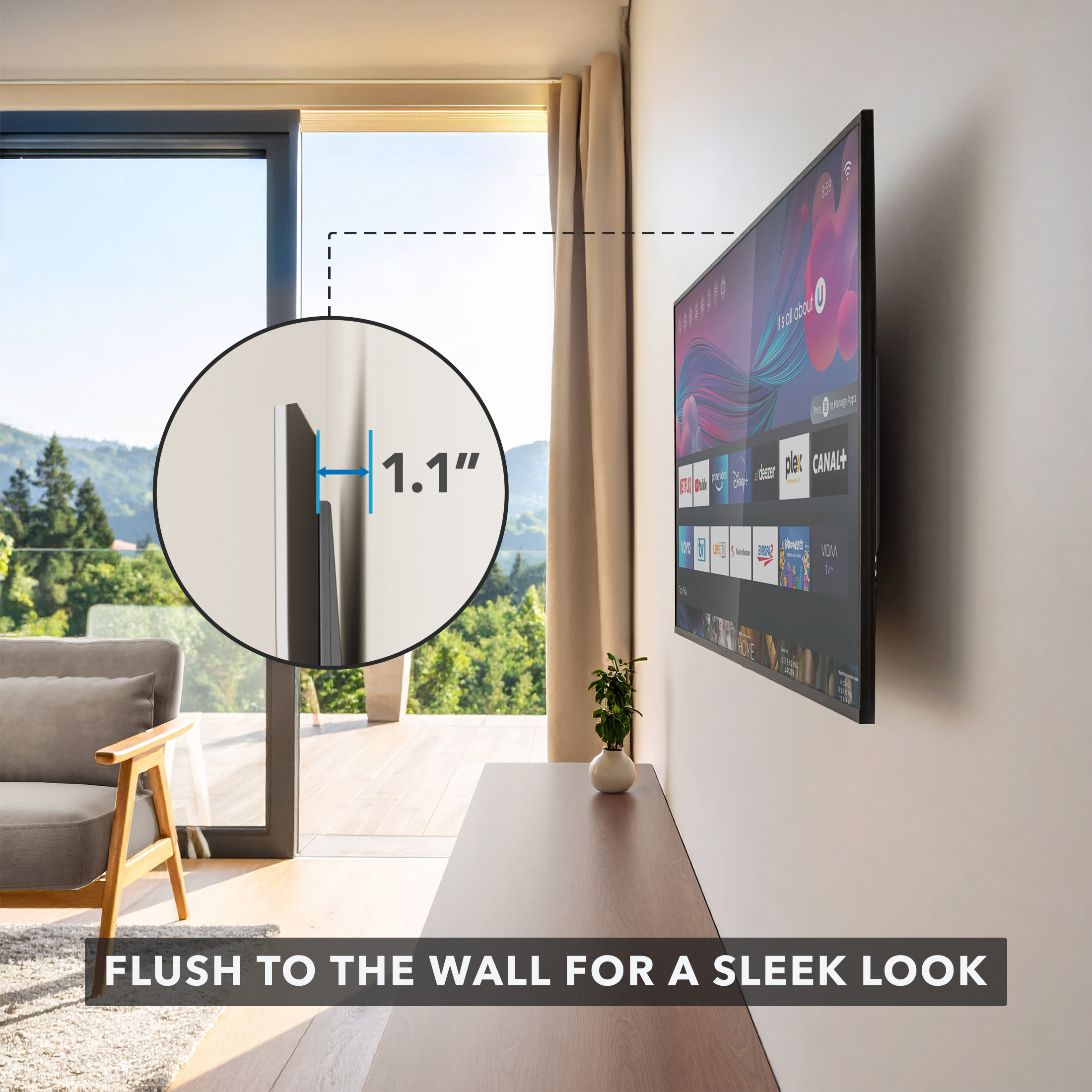 Mount-It! Low Profile Fixed TV Wall Mount, Fits 32"-55" Flat Screen TVs ,  77 lbs. Capacity, Slim Profile, TV Bracket