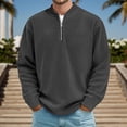 thumbnail image 2 of Men's Quarter Zip Pullover Sweater Casual Fall Winter Family Outfit Warm Neck with Pockets Dark Gray L, 2 of 4