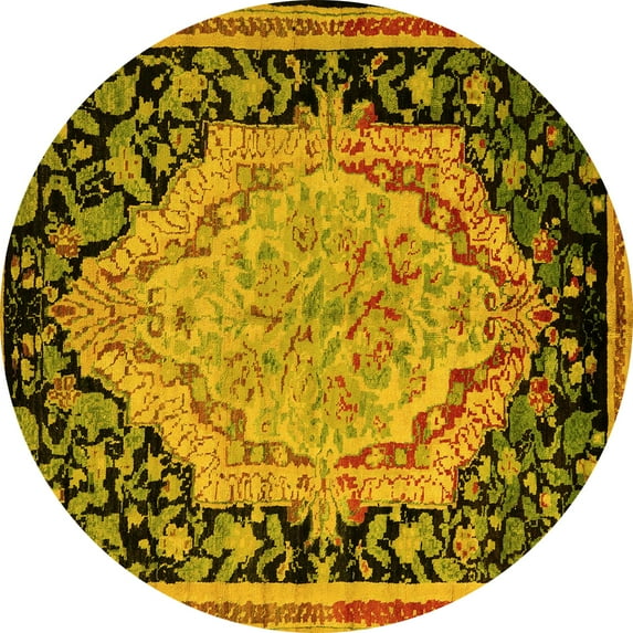 Ahgly Company Indoor Round Medallion Yellow French Area Rugs, 5' Round