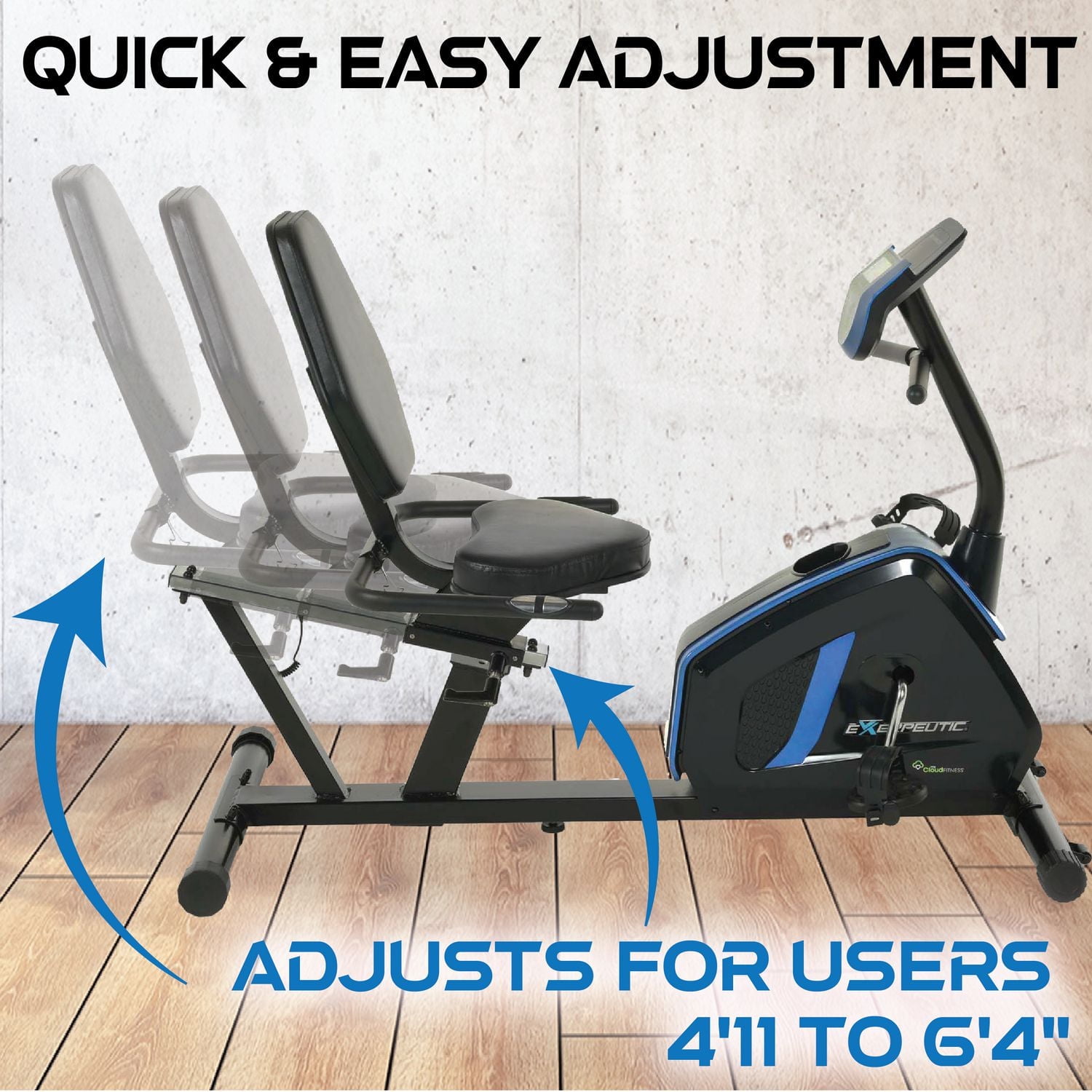 Exerpeutic Easy "Step Thru" Magnetic Recumbent Exercise Bike with Extended 310lbs Weight Cap, Easy Slide Adjustable Seat, Large LDC Monitor and Bluetooth Smart MyCloudFitness App [4121]