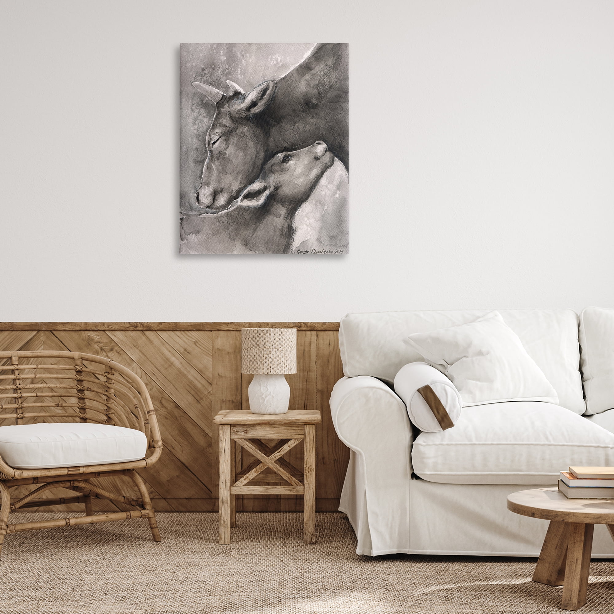 Stupell Industries Mother Cow & Calf Animals Drawing Wrapped Canvas Art Print Wall Art, 30 x 40