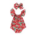 thumbnail image 2 of TheFound Toddler Baby Girl Watermelon Print Romper Ruffles Summer Sleeveless Jumpsuit Clothes with Headband, 2 of 8