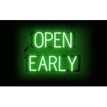 SpellBrite OPEN EARLY LED Sign for Business. 21.0" x 15.0" Green OPEN EARLY Sign Has Neon Sign Look With Energy Efficient LED Light Source. Visible from 500 Feet, 8 Animation Settings.
