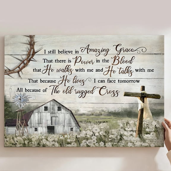 I Still Believe In Amazing Grace Framed Canvas Prints Wall Art, Christian Hymn Quote Wall Decor, Rustic Farmhouse Home Decor For Living Room Bedroom Church, Religious Gift 8*12inch(20*30cm)