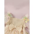 thumbnail image 4 of Suealasg Baby Girl Birthday Outfit Newborn Summer Boho Clothes Short Puff Sleeve Bow Front Ribbed Tulle Romper Dress Infant Photography Clothing 12-18 Months, 4 of 7