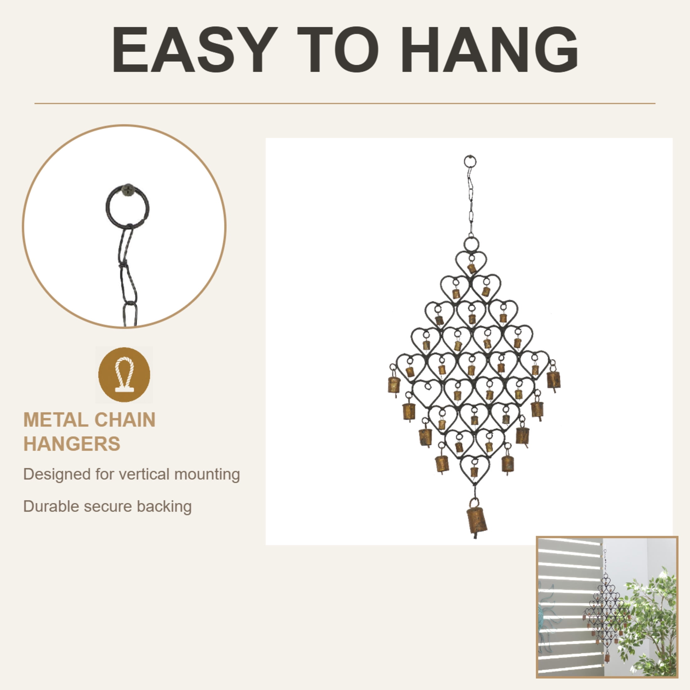 DecMode 30" Brass Metal Bell Windchime with Bells