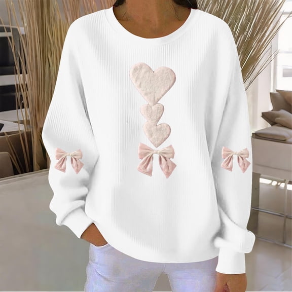 EchfiProm Sweatshirts for Women Oversized Graphic Christmas Pullover Plus Size Ribbed White Valentine Day Womens Tops Heart
