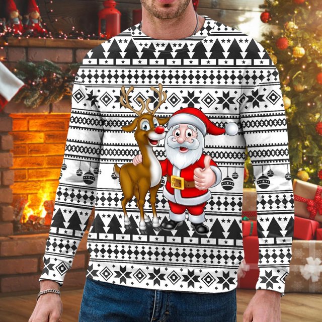 WILLBEST et Chandails en Molleton Hommes Automne et Hiver Tendance Décontractée Chandail Imprimé de Noël Col Rond Chandail à Capuchon