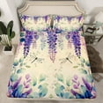 thumbnail image 2 of Purple Wisteria Queen Sheet Set Dragonfly Floral Bed Sheets Set,Violets Leave Sheets Srustic Farmhouse Animals Flat Fitted Sheet, 2 of 7