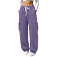 thumbnail image 2 of Dzrciro Cargo Pants for Women, Drawstring Elastic Waist Trousers with Side Pockets, Lightweight Athletic Baggy Pants S-2XL, 2 of 7