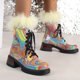 thumbnail image 2 of NECHOLOGY Botas Mujer Adulto Femenino Zapatos Botines mujer Botines de mujer Moda de otoño e invierno Color desteñido Cómodo con cordones Tacón cuadrado Tacón grueso (A, 8), 2 of 7