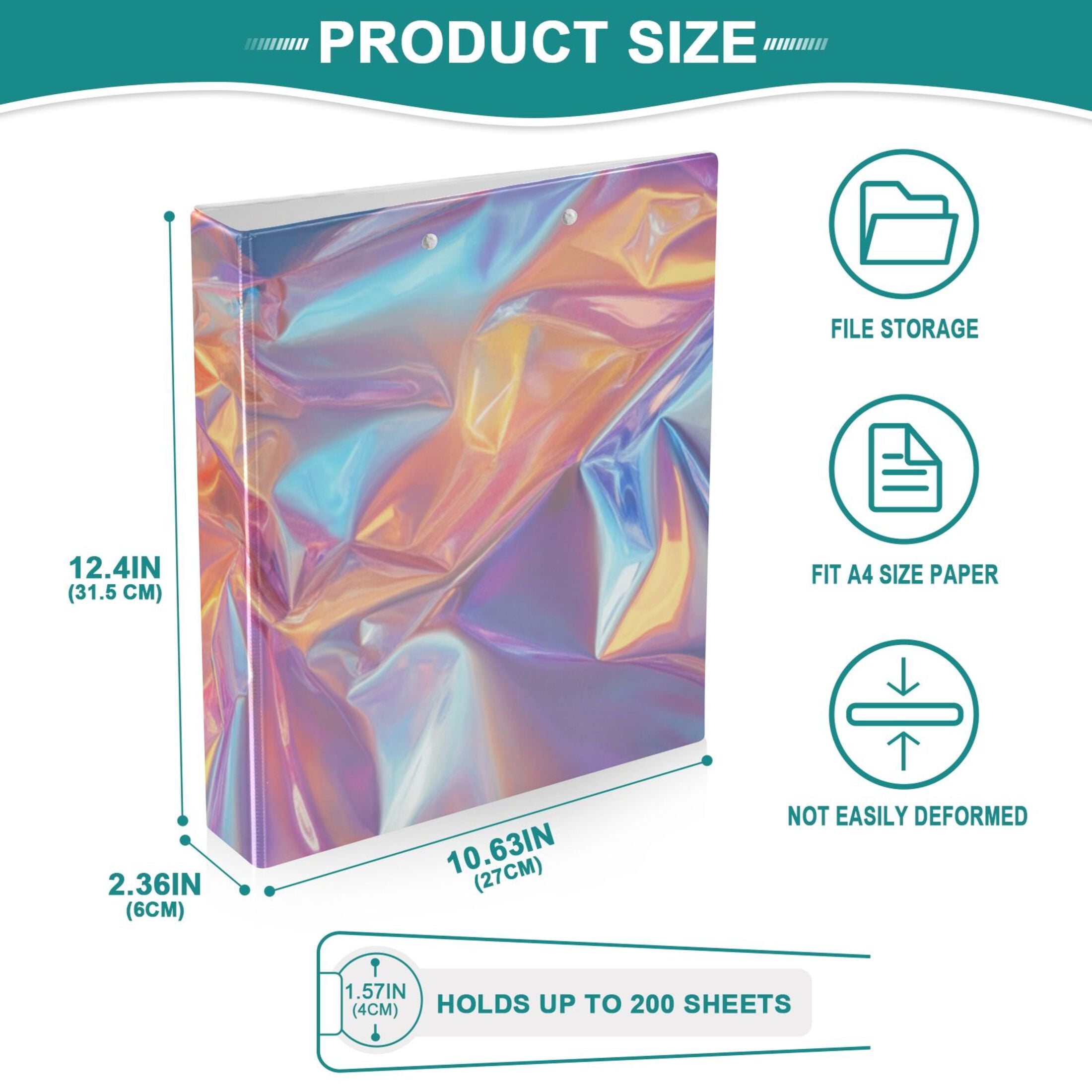 Hologram Colorful 3 Ring Binders 1.5 inch Hardcover File Folders with Interior Pockets A4 Size Organizer for School Office Hospital
