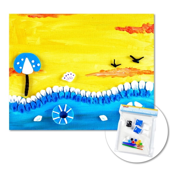 Artkey DIY Canvas Art Kit with Clay and Acrylic Paints - Includes 3 Blank 8x10 inch Canvas Panels, 5 packs of Clay, 8 Acrylic Paint Colors, and 3 Brushes