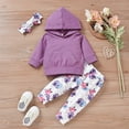 thumbnail image 5 of Baby girl autumn and winter Pullover Hoodie Sweatshirt + Floral casual pants + Bow headband Three Piece Set, 5 of 7