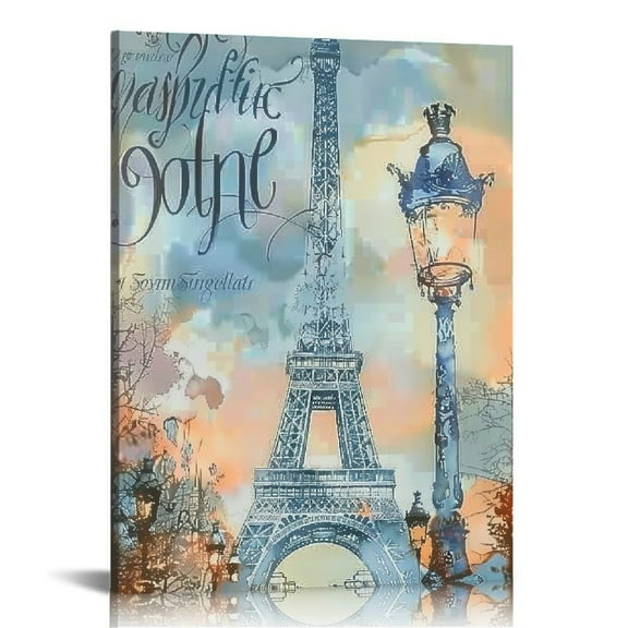 Shiartex Rustic Eiffel Tower Canvas Wall Art Retro Paris Cityscape Pictures Wall Decor Buildings Painting Prints Framed Modern Artwork Home Decor Gift for Girls Living Room Bedroom 16x20 in/12x16 in