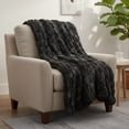 thumbnail image 2 of Lavish Home 60x80 Ruched Jacquard Faux Fur Blanket for Sofa and Bed, Black, 2 of 10