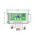thumbnail image 2 of Controlador de carga del regulador del panel solar de 30 A para controlador de carga inteligente de batería de plomo/litio de 12 V/24 V con pantalla LCD y puertos USB duales, temporizador de encendid, 2 of 5