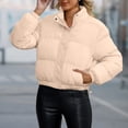 thumbnail image 7 of Mifsaly Womens Cropped Puffer Jacket Full Zip Stand Collar Regular Fit Warm Quilted Coat Casual Winter Padded Outerwear Khaki,M, 7 of 7